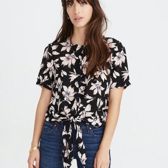 Madewell Tops - MADEWELL Silk Button-Back Tie Tee in Winter Orchid